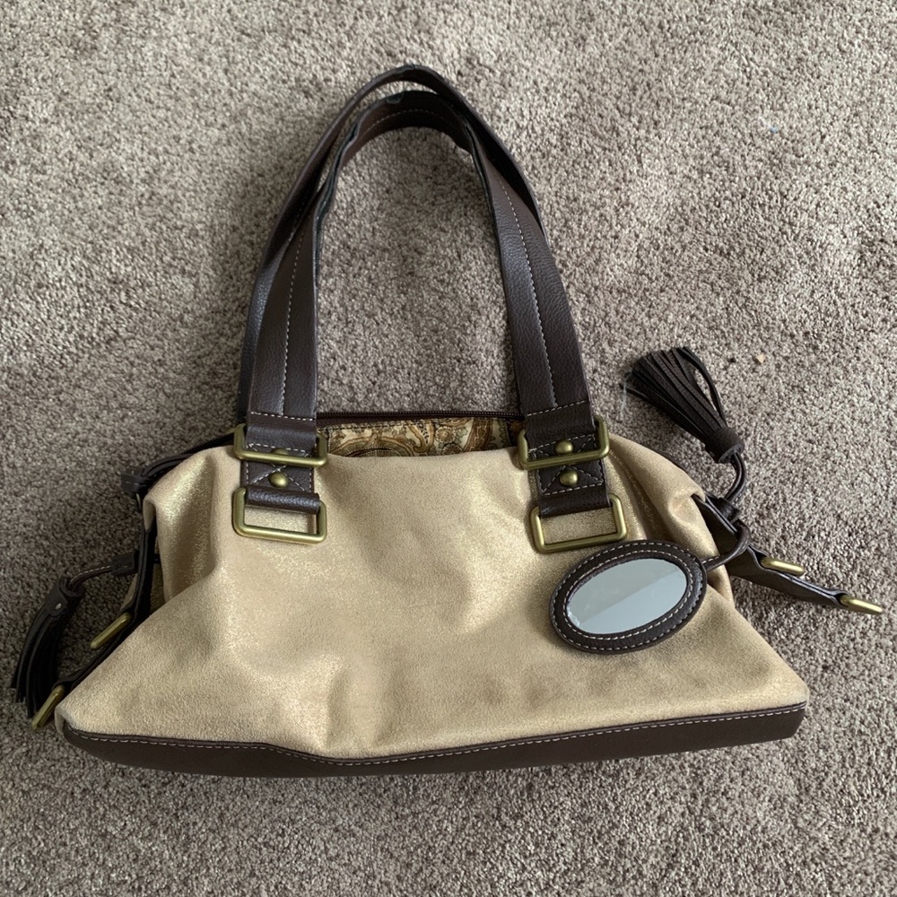 Gold and brown faux leather vintage Nine West shoulder bag